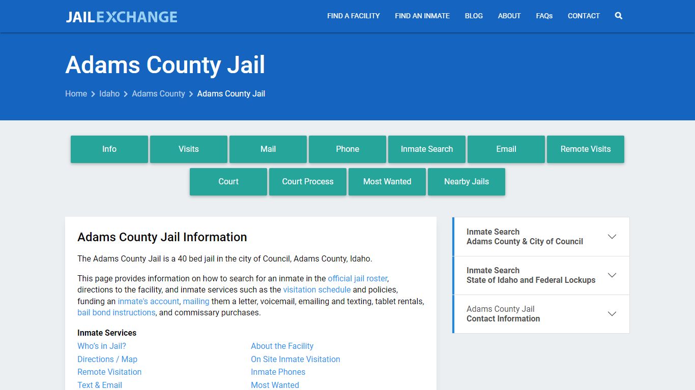 Adams County Jail, ID Inmate Search, Information