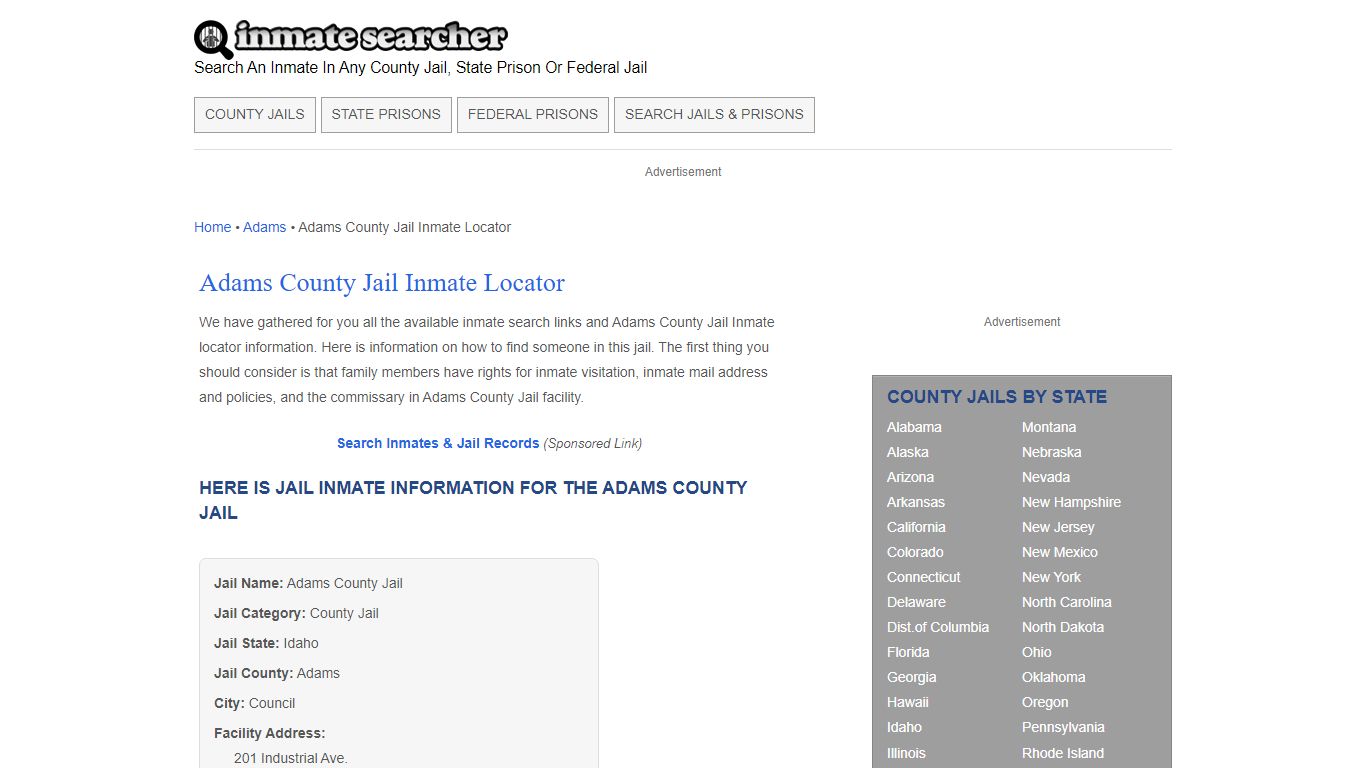Adams County Jail Inmate Locator - Inmate Searcher